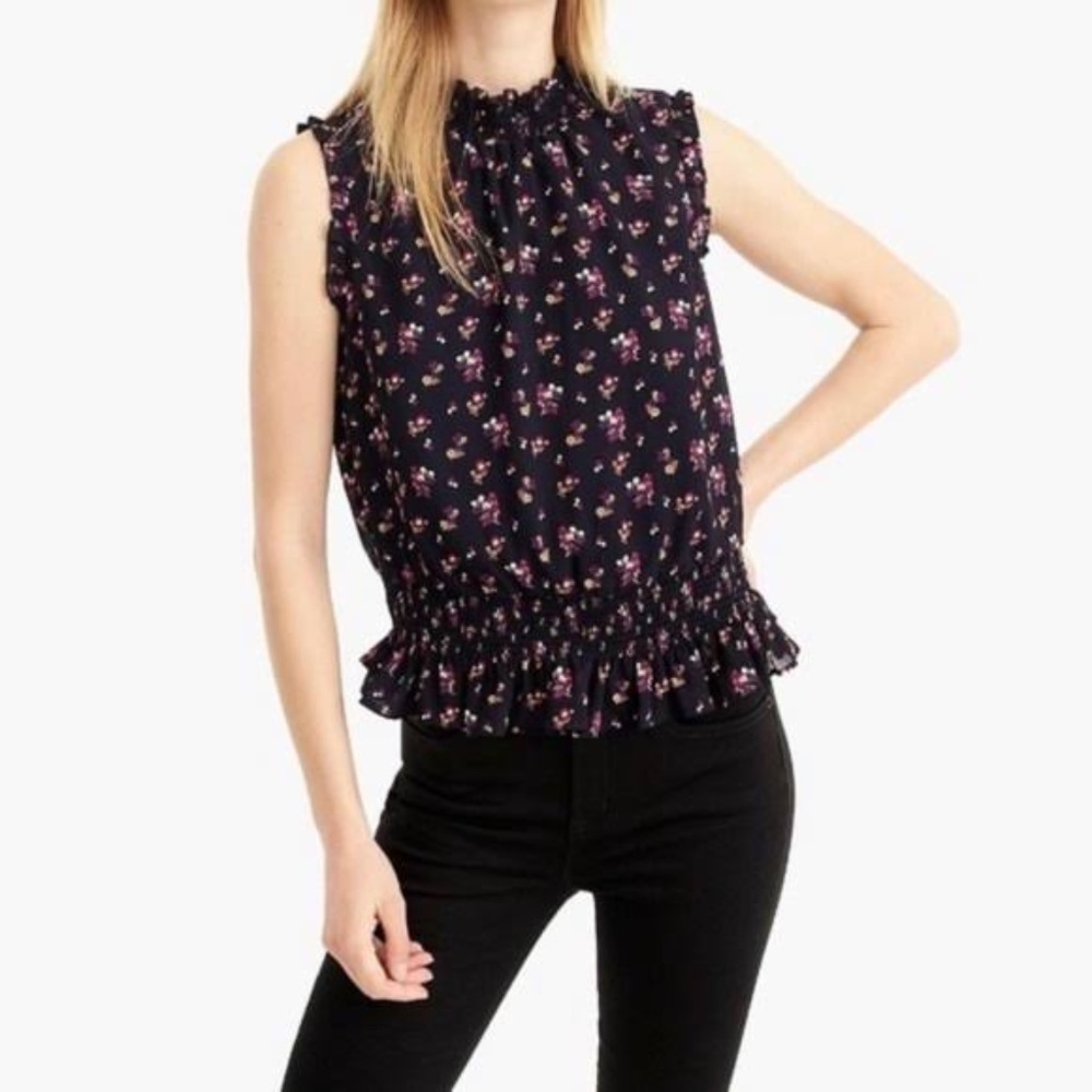 JCrew Women’s Navy and Floral Top Size 2 Tall - New with tags